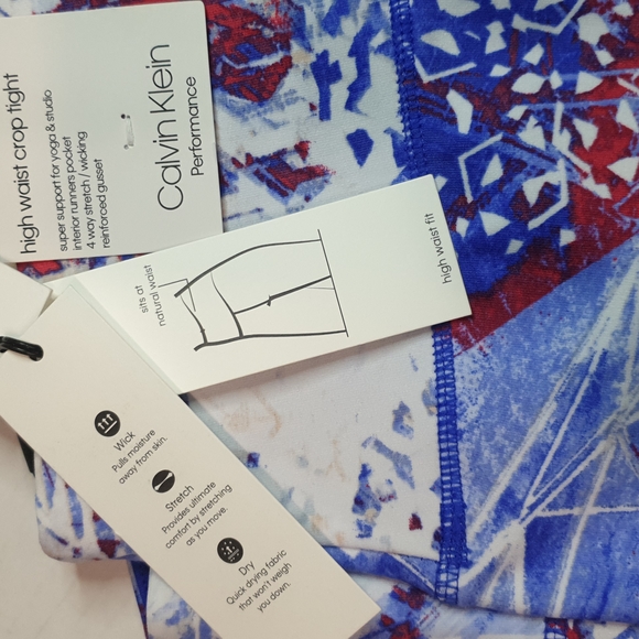 Calvin Klein Performance High Waist Cropped Tight Leggings in Red,White,Blue  MD - Picture 14 of 16